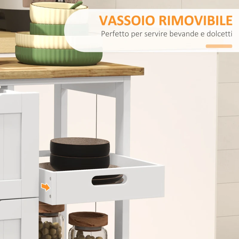 HOMCOM Carrello da Cucina in Legno con 3 Cassetti e 3 Ripiani Aperti, 67x37x85.5 cm, Bianco
