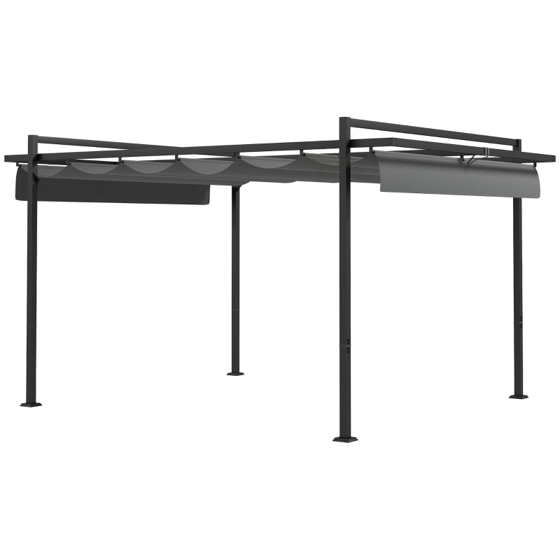 Outsunny Pérgola 3x4 Pérgola de Jardim com Teto Retrátil de Poliéster e 12 Orifícios de Drenagem Cinza