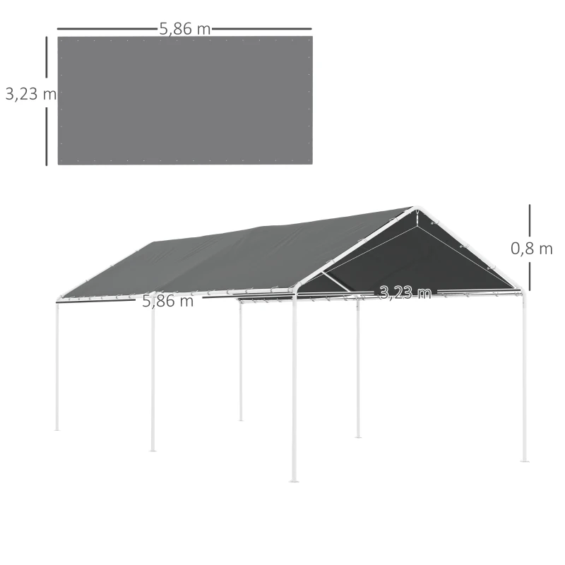 Outsunny Cobertura de Substituição 6x3 m em PE Cinza Escuro Anti-UV para Carport com Cordões Elásticos