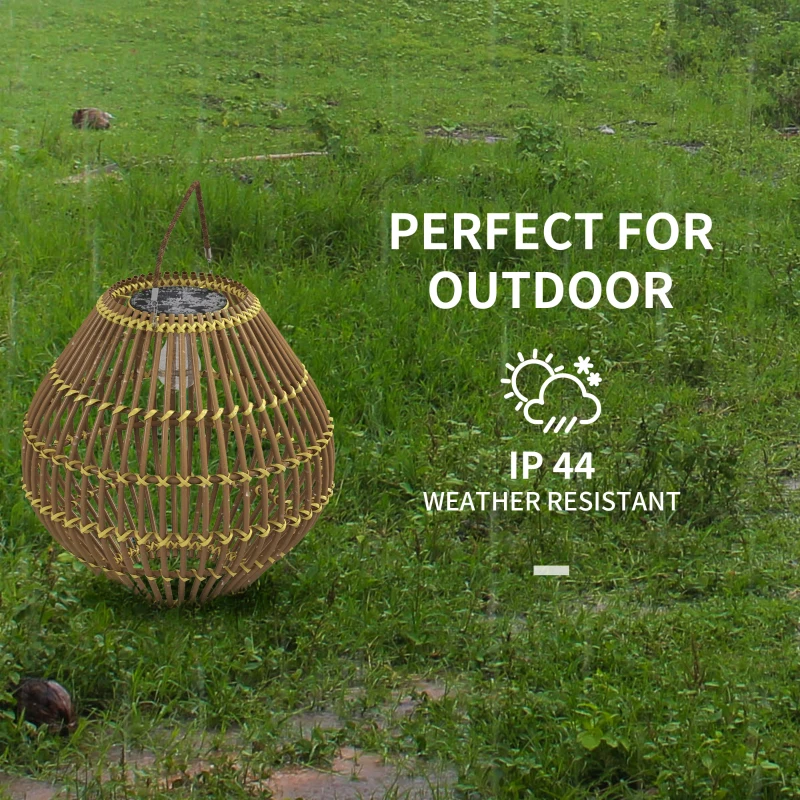 Outsunny Lampa solarna, rattanowa lampa ogrodowa, wodoszczelna lampa solarna z czujnikiem światła, lampa ogrodowa LED z konstrukcją bębna, na taras, balkon, stal, żółta