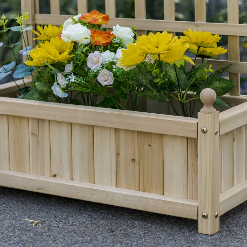 Outsunny Garden Planters with Trellis for Climbing Vines, Wood Raised Beds for Garden, Flower Pot, Indoor Outdoor, Natural