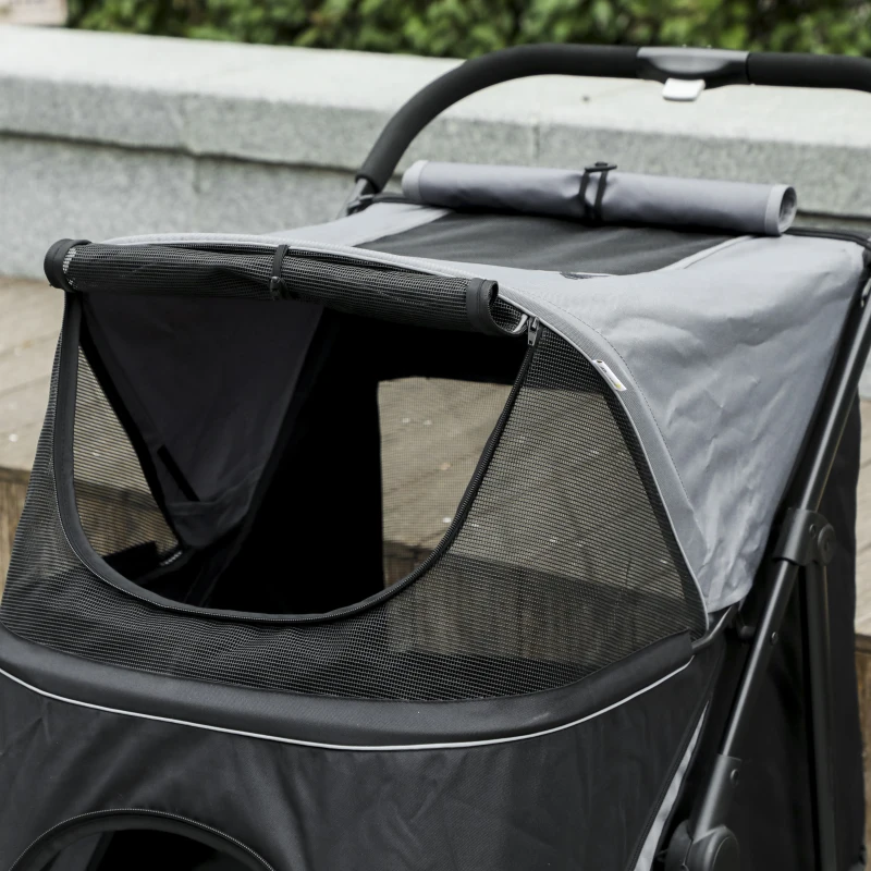 PawHut Foldable Pet Stroller, with Universal Wheels, Shock Absorber, for Medium and Large Dogs - Black