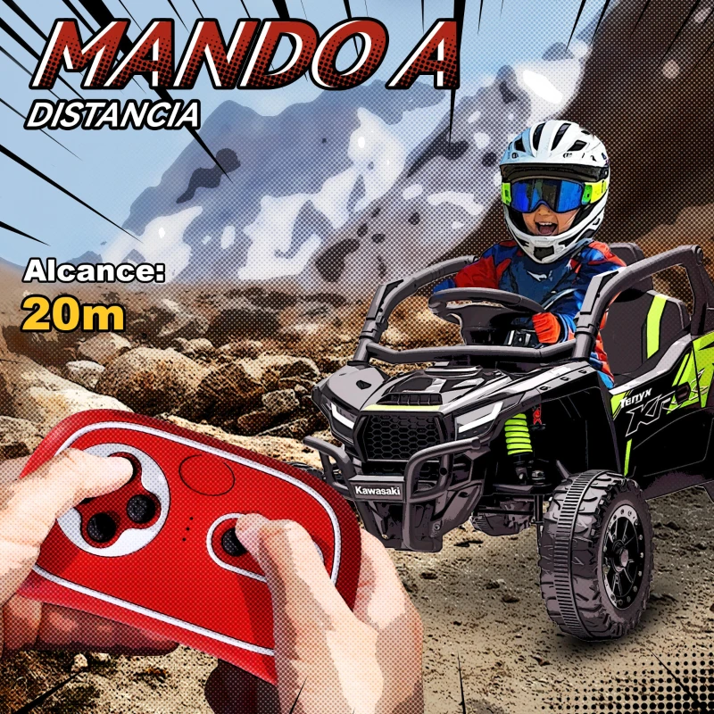 AIYAPLAY Coche Eléctrico para Niños 12V con Licencia Kawasaki Teryx KRX 1000 Control Remoto Suspensión Trasera Negro