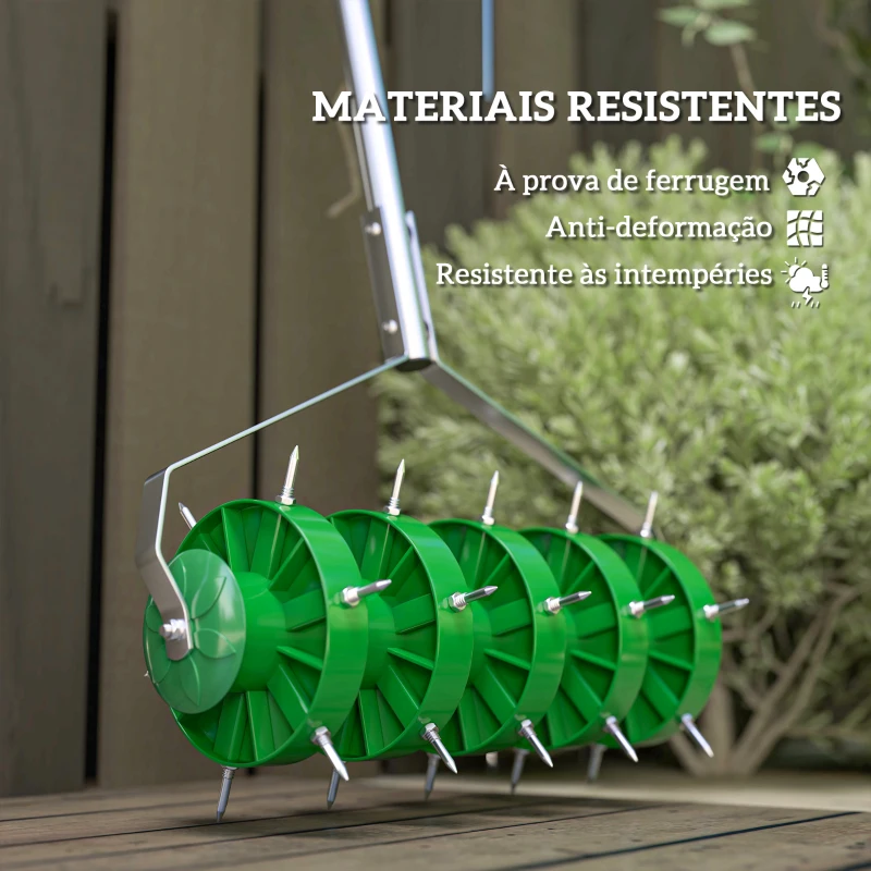 Outsunny Rolo Aireador de Relva Manual com Pontas e Cabo Desmontável em Três Peças para Jardim Pátio 45x21x140 cm Verde Escuro