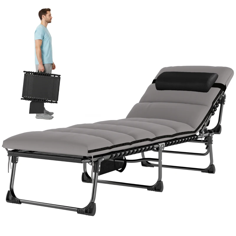 Outsunny Tumbona plegable portátil para jardín con respaldo ajustable 5 posiciones, colchón acolchado, reposacabezas