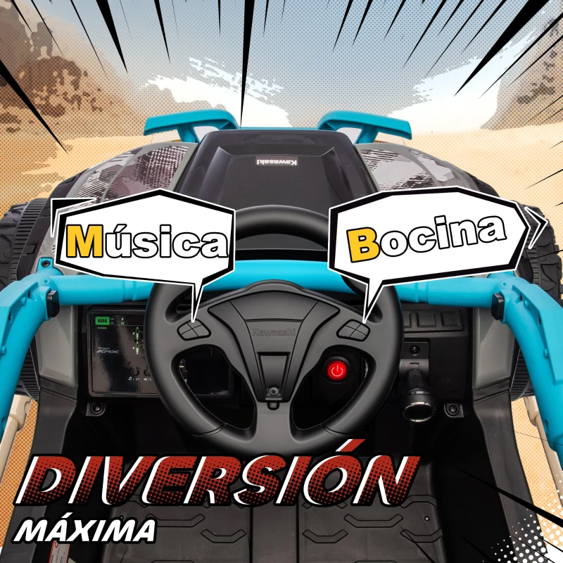 AIYAPLAY Coche Eléctrico para Niños 12V con Licencia Kawasaki Teryx KRX 1000 Control Remoto Suspensión Trasera Azul