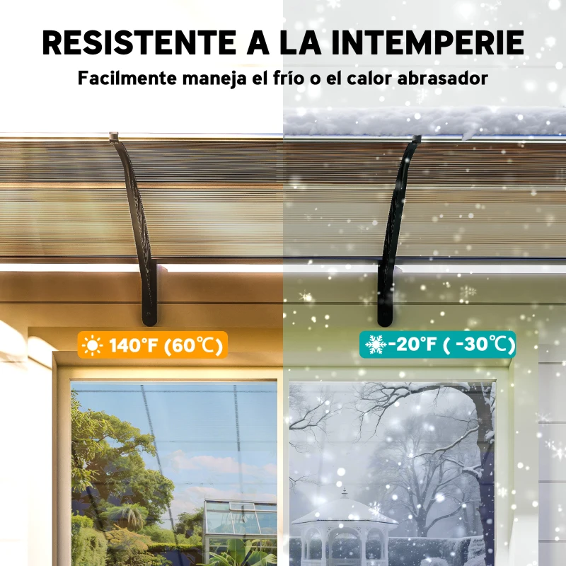 Outsunny Marquesina Exterior para Puertas y Ventanas 303x96x27 cm con Regleta de Aleación de Aluminio PP Policarbonato Marrón