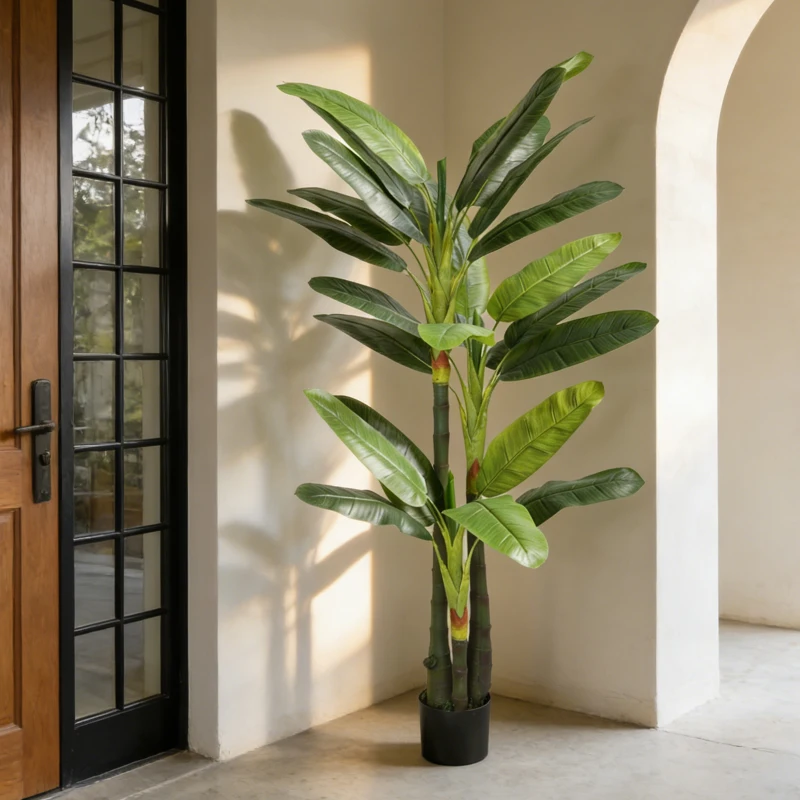 HOMCOM Árbol de Banano Artificial Planta Falsa con 18 Hojas, 180 cm, Verde