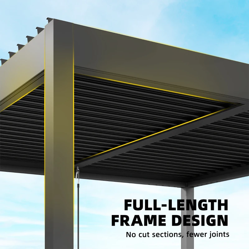 Outsunny 3 x 3 m Louvered Pergola with Adjustable Metal Louvred Roof, Aluminium Patio Gazebo with Netting and Curtains, Dark Grey
