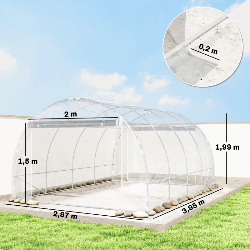 Outsunny Estufa tipo polytunnel, estufa walk-in com estrutura em aço galvanizado e cobertura de PE resistente aos UV, transparente