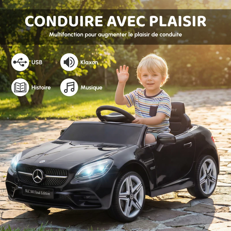 AIYAPLAY Voiture électrique enfants licence Mercedes SLC 300 12V V. Max. 5 Km/h effets sonores lumineux télécommande noir(m-6)
