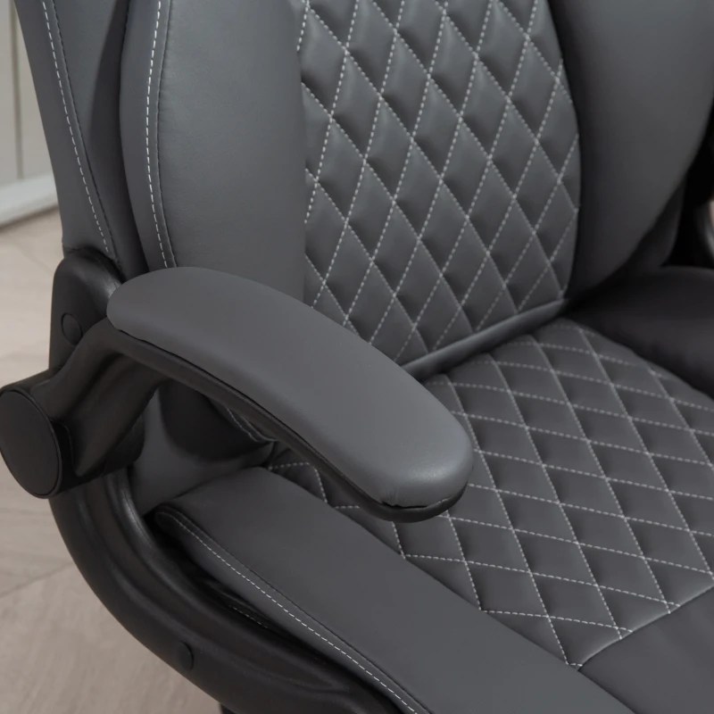 HOMCOM Faux Leather Office Chair. with Flip-Up Armrests - Charcoal Grey