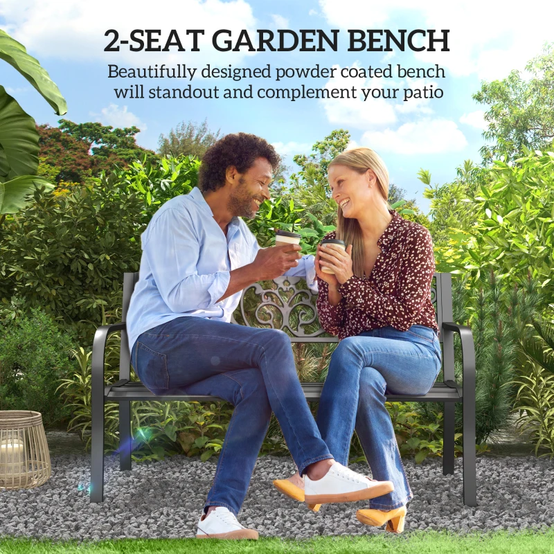 Outsunny 2-Seater Garden Bench, Steel-Black