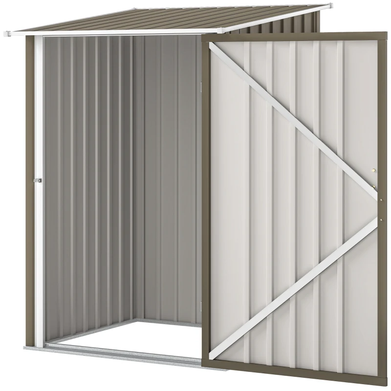 Outsunny Casinha de Jardim Porta-Ferramentas em Aço Galvanizado com Porta, 100x104x160 cm, Castanho e Branco