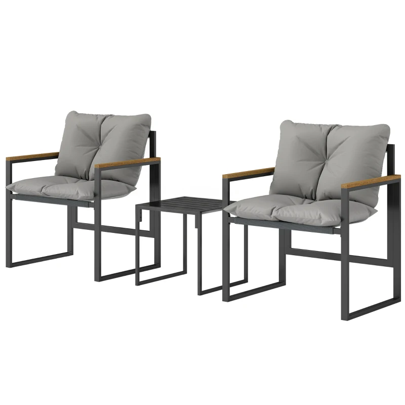 Outsunny Bistro-Set für 2 Personen, 3-teiliges Garten-Bistro-Set mit Metallrahmen und dicken Polstern