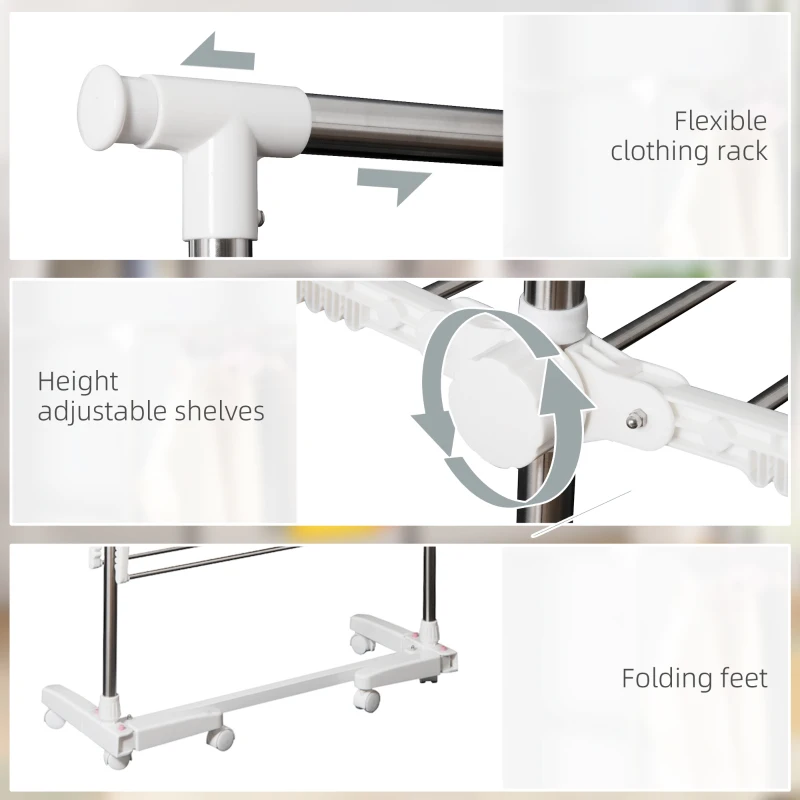 HOMCOM 2 Tier Clothes Hanger Stand W/Wheels