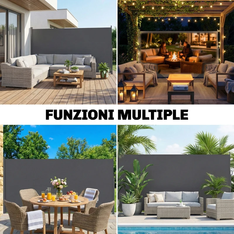 Outsunny Tenda Laterale Retrattile Impermeabile e UV 50+, in Alluminio, Acciaio e Poliestere, 420x185 cm, Grigio Scuro