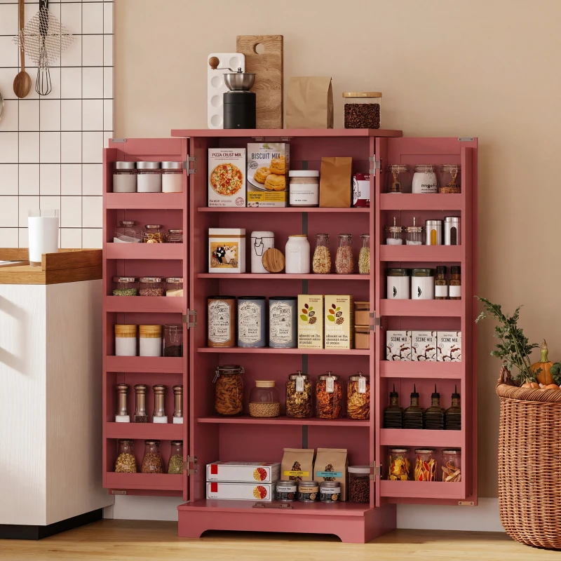 HOMCOM Buffet cucina con ante e ripiani regolabili, 60x40x120 cm, Rosso effetto legno