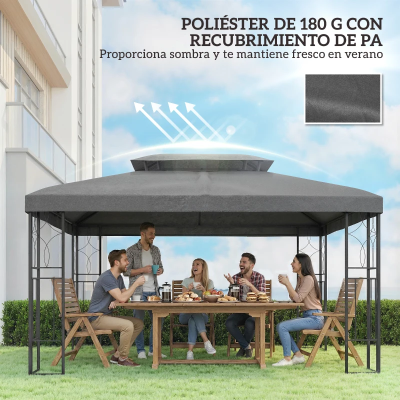 Outsunny Toldo de Recambio 4x3 m con Techo Doble Orificios de Drenaje y Protección UV Solo Toldo NO Incluye Marco Gris Oscuro