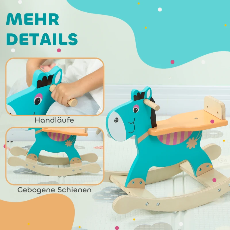 AIYAPLAY Schaukeltier Esel Baby Schaukelspielzeug mit Haltegriffen Schaukel Schaukelsitz 59 x 27 x 43 cm Blaugrün