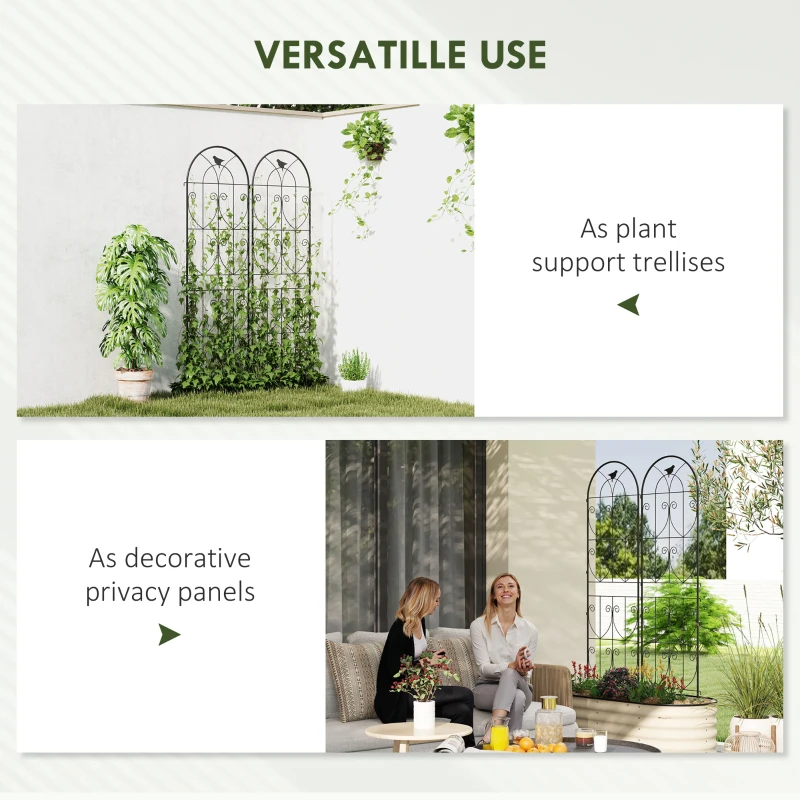 Outsunny Set of 2 Garden Trellis, Metal Fence Panels for Climbing Outdoor Plants, Flowers, 180 x 50cm