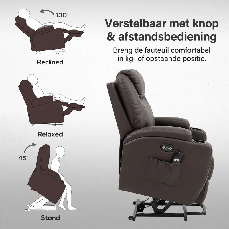 HOMCOM Opsta Stoel comfortabel met afstandsbediening en bekervouders voor Huisgebruik, Koffiebruin(m-5)