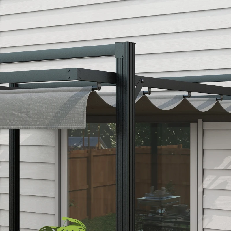 Outsunny 3 x 3(m) Retractable Pergola, Garden Gazebo Shelter with Aluminium Frame, for Grill, Patio, Deck, Dark Grey