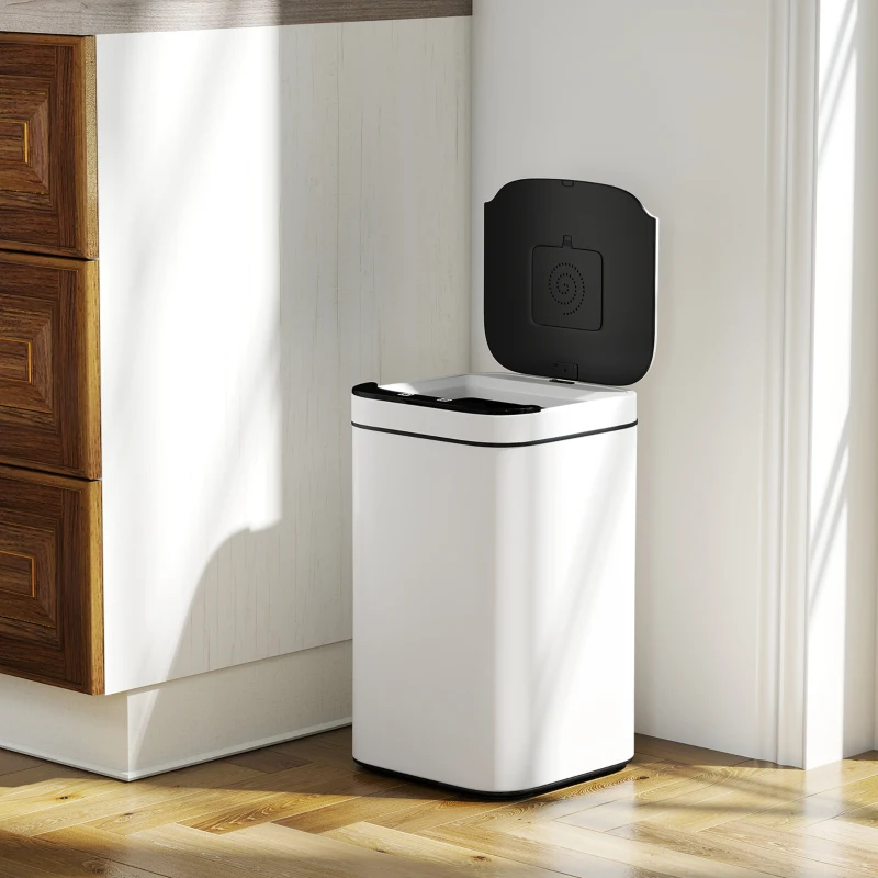 HOMCOM Lixeira de 13L com Sensor e Compartimento para Desodorizantes, em Aço e PP, 24x24x41 cm, Branco e Preto