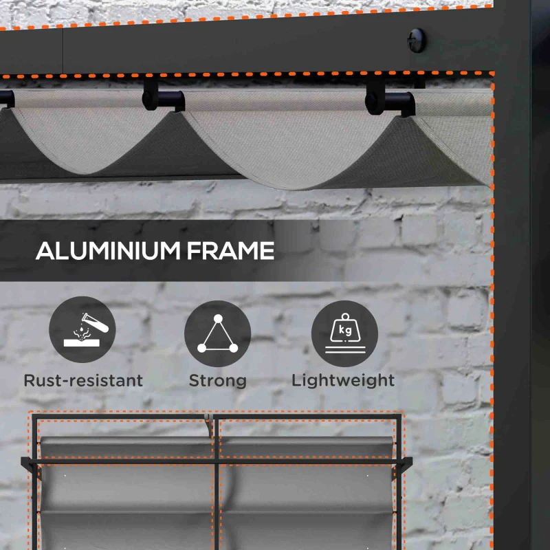 Outsunny 3 x 3(m) Retractable Pergola, Garden Gazebo Shelter with Aluminium Frame, for Grill, Patio, Deck, Dark Grey