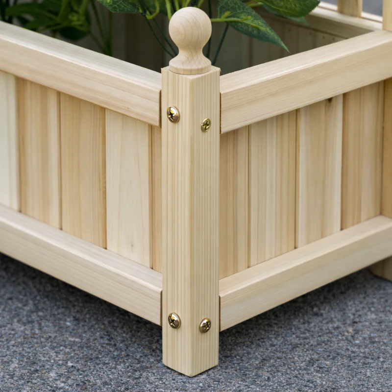 Outsunny Garden Planters with Trellis for Climbing Vines, Wood Raised Beds for Garden, Flower Pot, Indoor Outdoor, Natural