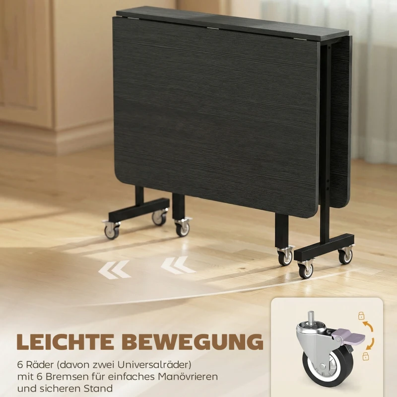 HOMCOM Esstisch Klappbar Küchentisch für 4-6 Personen mit 6 Rollen Mobiler Klapptisch für Kleine Räume 120x80x73 cm Schwarz