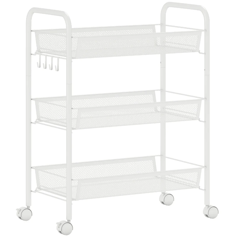 HOMCOM Chariot à 3 niveaux avec paniers desserte à roulettes chariot de rangement roulante 45 x 26,5 x 63 cm blanc