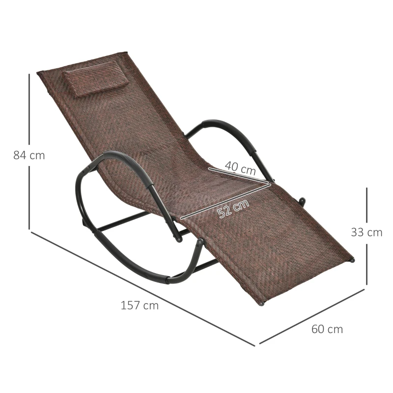 Outsunny Tumbona Mecedora de Exterior con Reposabrazos Reposacabezas y Efecto de Ratán para Jardín Terraza Patio Carga Máx. 160 kg 157x60x84 cm Marrón