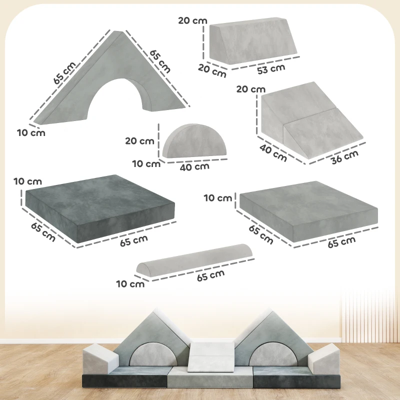 AIYAPLAY Kids Play Sofa, 12 Pieces Foam Modular Soft Play Set for Playroom, Children Convertible Sofa for Boys and Girls, Grey