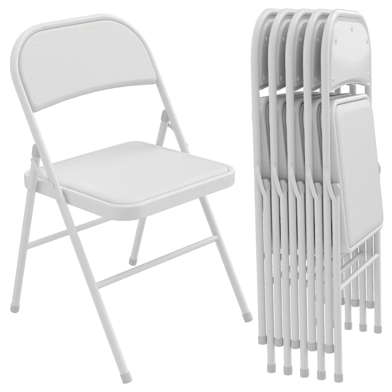 HOMCOM Lote de 6 sillas plegables sillas de comedor portátiles estructura de acero 45 x 46 x 78 cm blanco