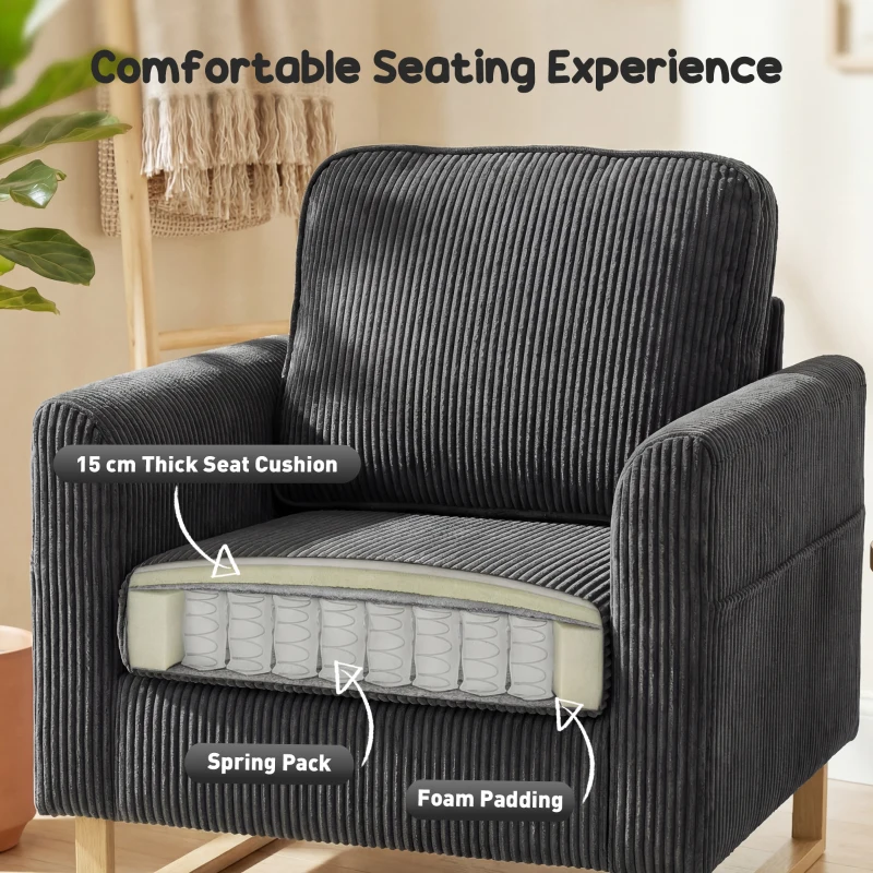 HOMCOM Accent Chair with Pocket Spring, Modern Industrial Armchair with Metal Legs for Livingroom Dark Grey