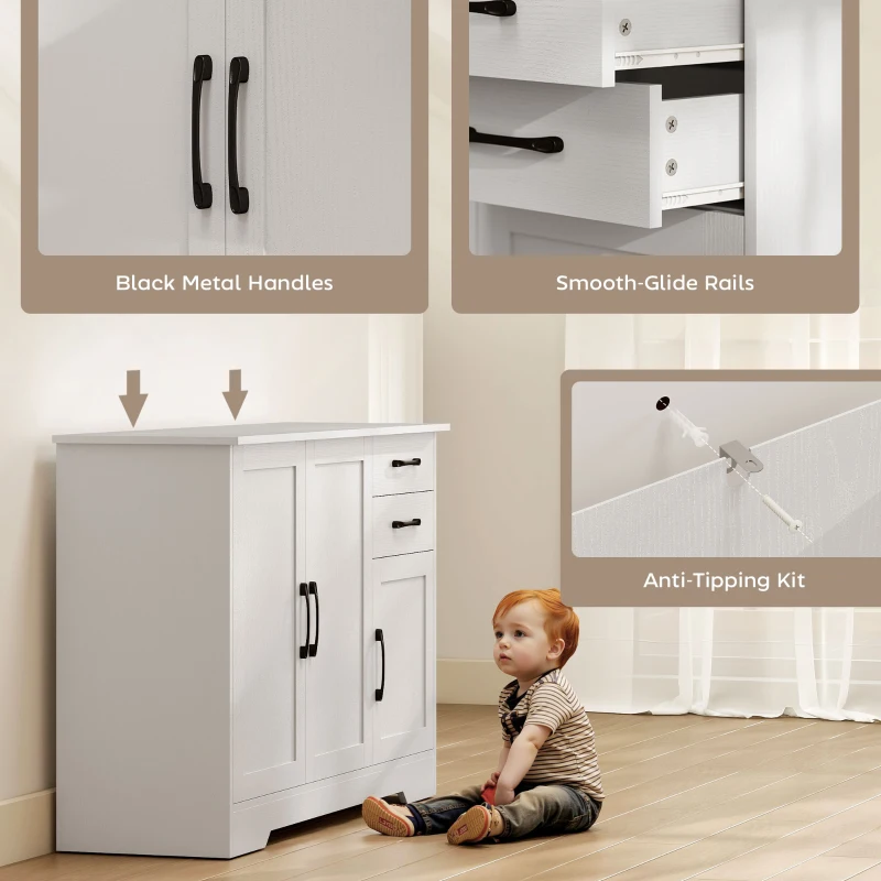 HOMCOM Sideboard with 2 Drawers Modern Storage Cabinet, Kitchen Cupboard with Adjustable Shelf and 3 Doors White