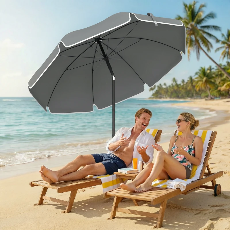 Outsunny Sombrilla de Playa Inclinable con Ancla para la Arena y Bolsa de Transporte, Ø150x185 cm, Gris oscuro