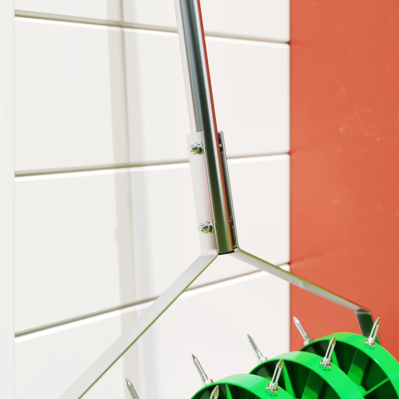 Outsunny Rolo Aireador de Relva Manual com Pontas e Cabo Desmontável em Três Peças para Jardim Pátio 45x21x140 cm Verde Escuro