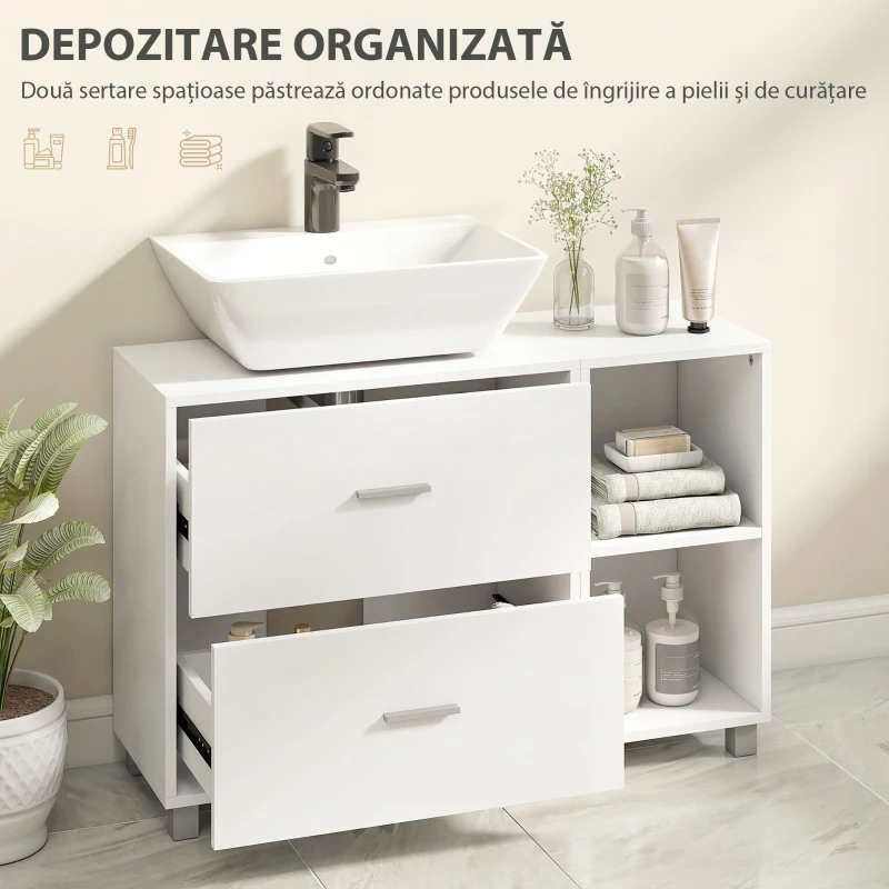 HOMCOM Dulap Modern pentru Chiuvetă, pentru Lavoare cu sau fără Picior, Alb