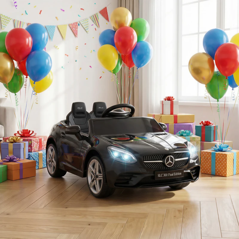 AIYAPLAY Voiture électrique enfants licence Mercedes SLC 300 12V V. Max. 5 Km/h effets sonores lumineux télécommande noir(m-13)