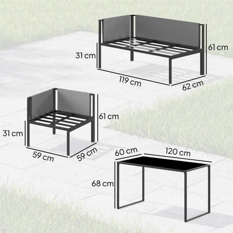 Outsunny Salon de Jardin Canapé d'Angle Extérieur 6 Pièces Coussins 10cm Table Haute et 2 Repose-pieds Gris