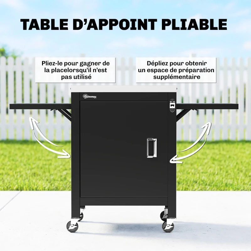 Outsunny Desserte jardin chariot de barbecue sur roulettes plateau en acier inoxydable Porte-Serviettes, 140,5 x 68 x 89 cm Noir