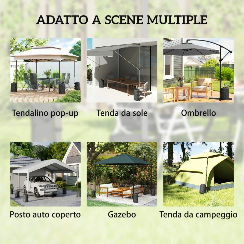 Outsunny Set 4 Zavorre per Gazebo con Maniglie e Cinghie a Strappo, Ø20x32.5cm, Nero