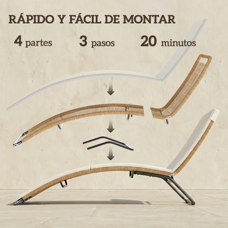 Outsunny Tumbona de Jardín Exterior de Ratán en Forma de S con Cojín Asiento Transpirable y Estructura de Acero para Patio Crema