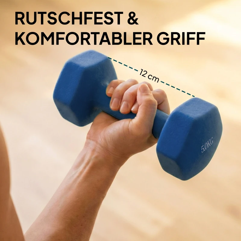 SPORTNOW Hanteln Set 3 Paar Kurzhanteln mit Aufbewahrungsständer rutschfeste Griff, 1-5 kg Hexagon