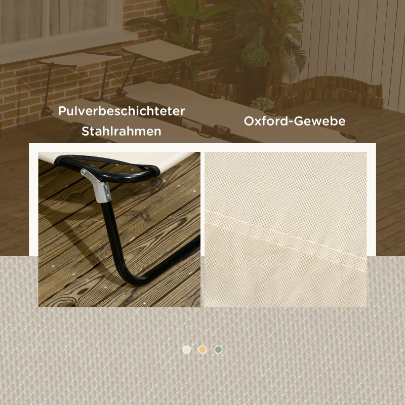 Outsunny 2er Set Sonnenliege klappbar Gartenliege mit Sonnendach 5-Fach höhenverstellbarer Rückenlehne Braun