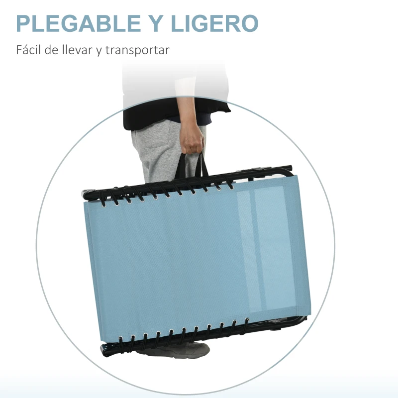 Outsunny Tumbona Plegable con Reposacabezas Tumbona Jardín Exterior Reclinable 4 Posiciones con Marco de Acero 189x58x30 cm Azul