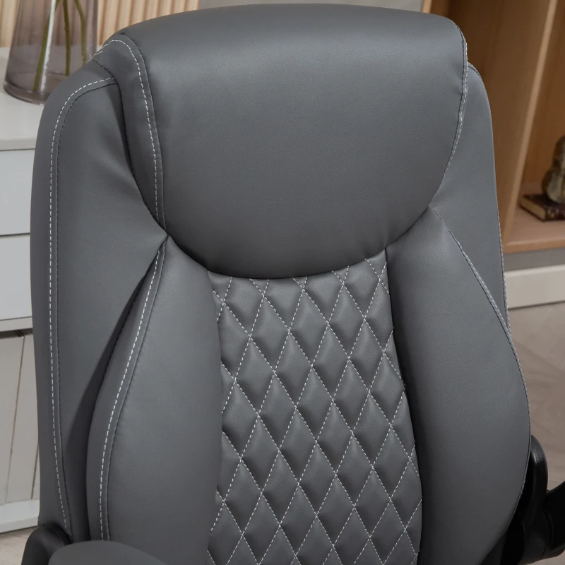 HOMCOM Faux Leather Office Chair. with Flip-Up Armrests - Charcoal Grey