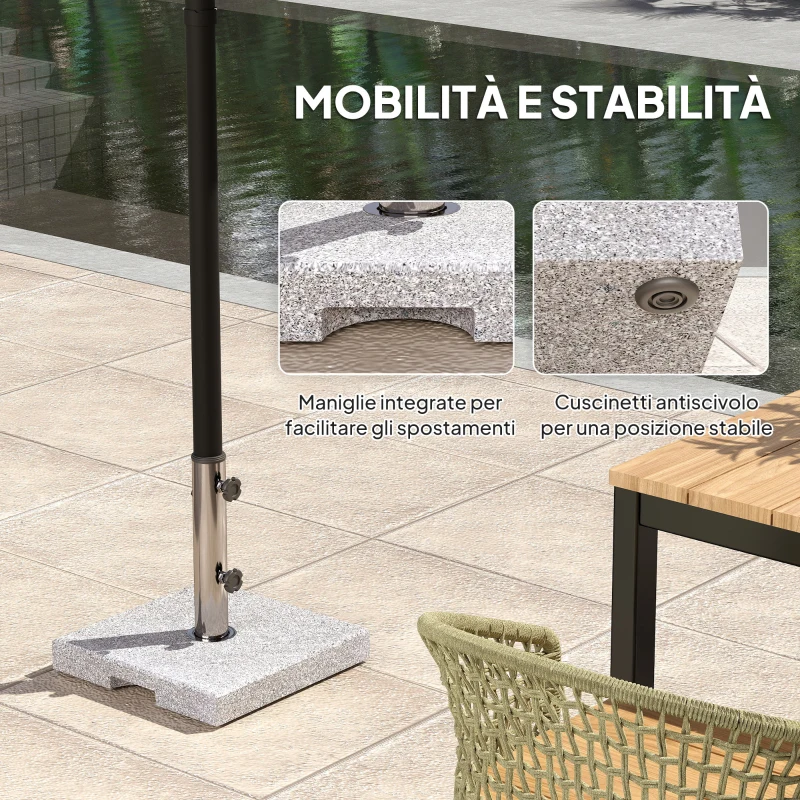 Outsunny Base per Ombrellone Quadrata in Granito da 21 kg con Maniglie e 2 Manopole Regolabili, Grigio